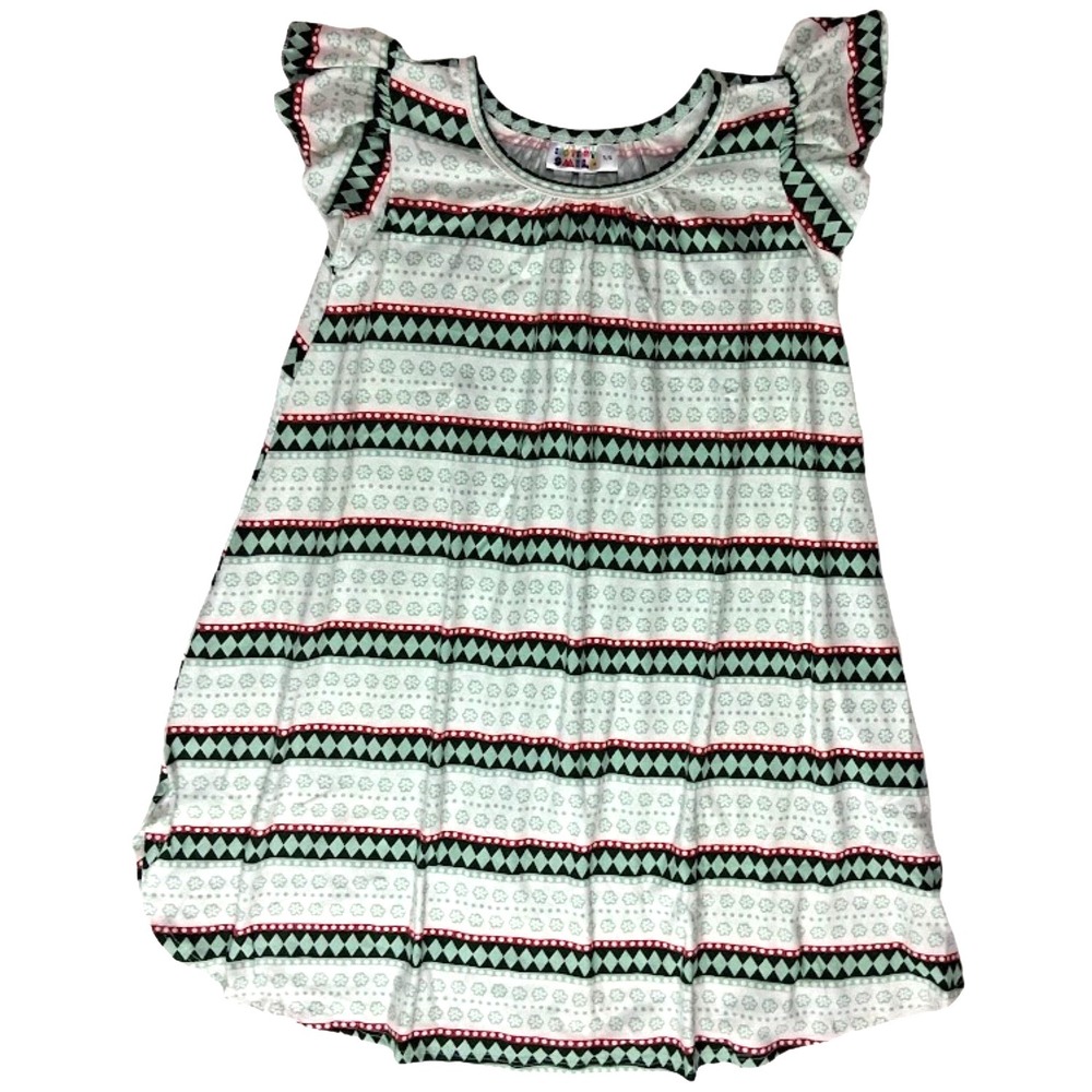 Dot Smile Girls Sz 5 6 Red Green Stripe Holiday Flower Swing Dress Christmas NWT